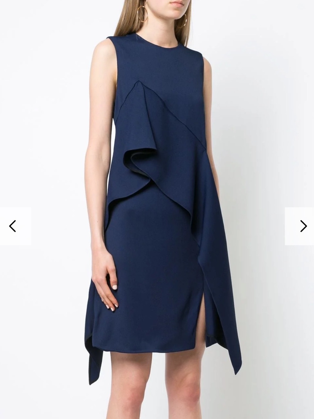 Diane Von Furstenberg Navy Sleeveless Asymmetric Ruffle Mini Dress